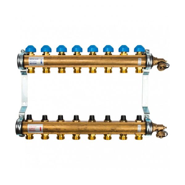 Распределительный коллектор (группа) для отопления Watts HKV-8 10004184 ВР 1", на 8 контуров 3/4" ЕК, латунь, с концевыми группами