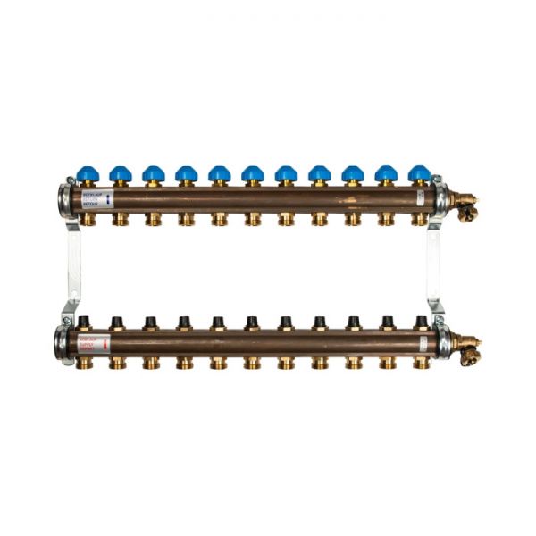 Распределительный коллектор (группа) для отопления Watts HKV-11 10004190 ВР 1", на 11 контуров 3/4" ЕК, латунь, с концевыми группами