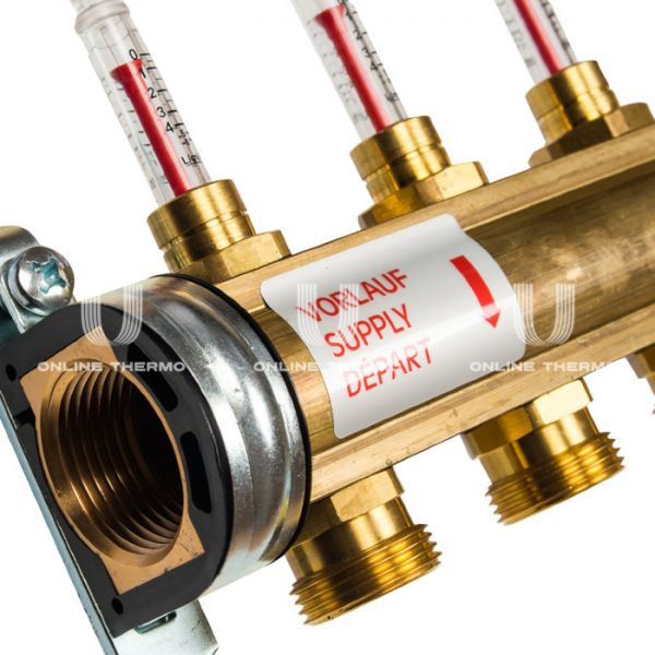 Распределительный коллектор (группа) с расходомерами Watts HKV/T-12 10004206 ВР 1", на 12 контуров 3/4" ЕК, латунь, с концевыми группами