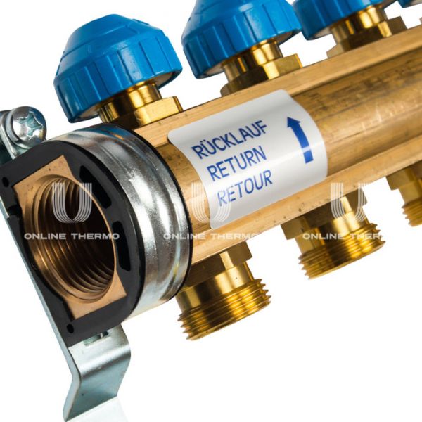 Распределительный коллектор (группа) с расходомерами Watts HKV/T-12 10004206 ВР 1", на 12 контуров 3/4" ЕК, латунь, с концевыми группами