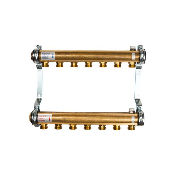 Распределительный коллектор (группа) для отопления Watts HKV/A-7 10004548 ВР 1", на 7 контуров 3/4" ЕК, латунь, нерегулирующий