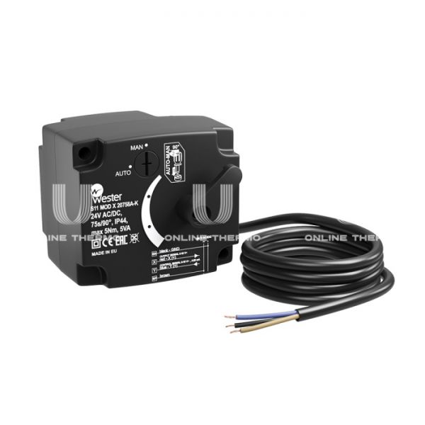 Сервопривод Wester S11 MOD X 20758A-K для 3-ходовых клапанов, 24 В, 5 Нм, 90°, 75 с, 1.5 м