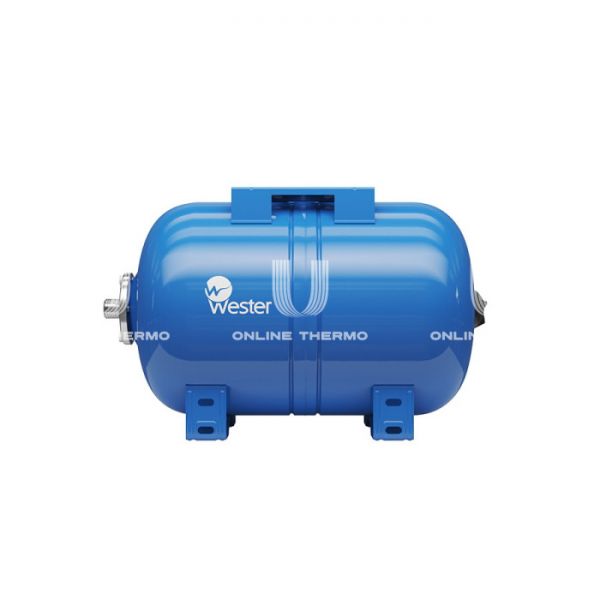 Гидроаккумулятор (расширительный бак) для водоснабжения Wester WAO24P, 24 л, cиний, горизонтальный, напольный, нержавеющий фланец