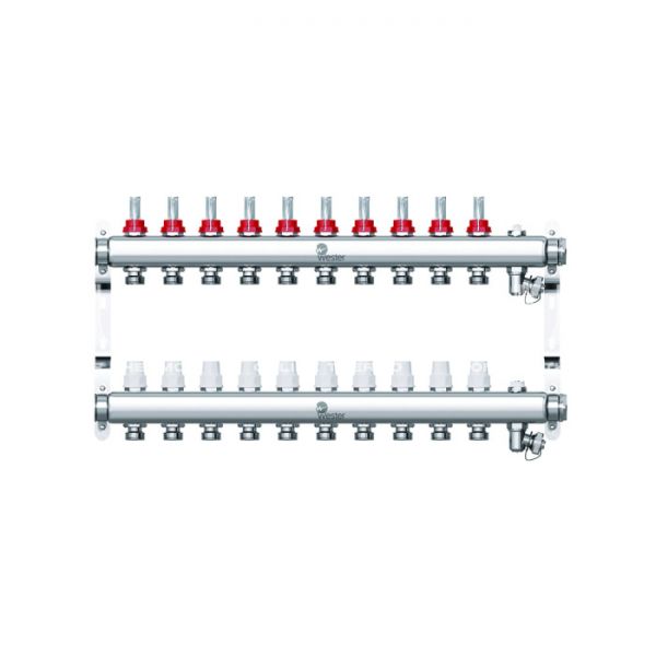 Распределительный коллектор (группа) с расходомерами Wester W902.10, 0-32-1850, 1", на 10 контуров 3/4" EK, нержавеющая сталь