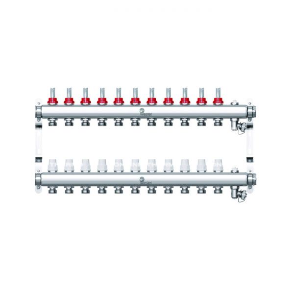 Распределительный коллектор (группа) с расходомерами Wester W902.11, 0-32-1855, 1", на 11 контуров 3/4" EK, нержавеющая сталь