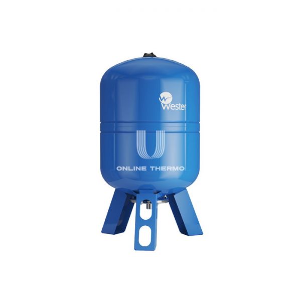 Гидроаккумулятор (расширительный бак) для водоснабжения Wester WAV50P, 50 л, cиний, вертикальный, подвесной, нержавеющий фланец