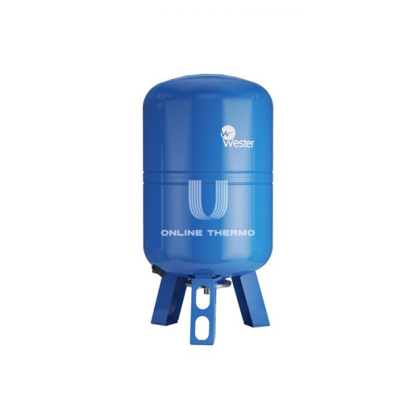 Гидроаккумулятор (расширительный бак) для водоснабжения Wester WAV80P, 80 л, cиний, вертикальный, подвесной, нержавеющий фланец