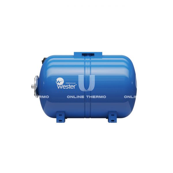 Гидроаккумулятор (расширительный бак) для водоснабжения Wester WAO80P, 80 л, cиний, горизонтальный, напольный, нержавеющий фланец
