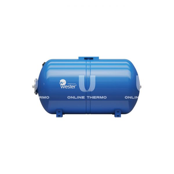 Гидроаккумулятор (расширительный бак) для водоснабжения Wester WAO150P, 150 л, cиний, горизонтальный, напольный, нержавеющий фланец
