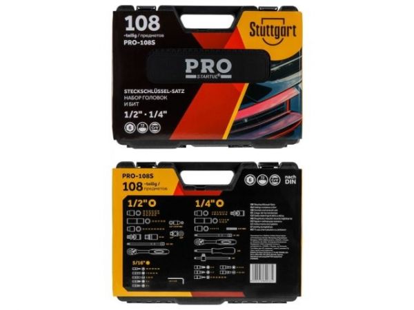 Набор головок и бит 108пр. 1/4',1/2' PRO STARTUL STUTTGART (PRO-108S)(6 граней)