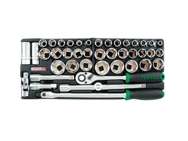 Набор головок торцевых 1/2' 43предм. 6гр. с трещоткой TOPTUL