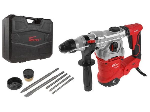 Перфоратор WORTEX RH 3239 F в чем. + (2 зубила, 3 сверла) 1500 Вт, 6.0 Дж, 32 мм, 4 режима, SDS-plus(вес 5.4 кг)