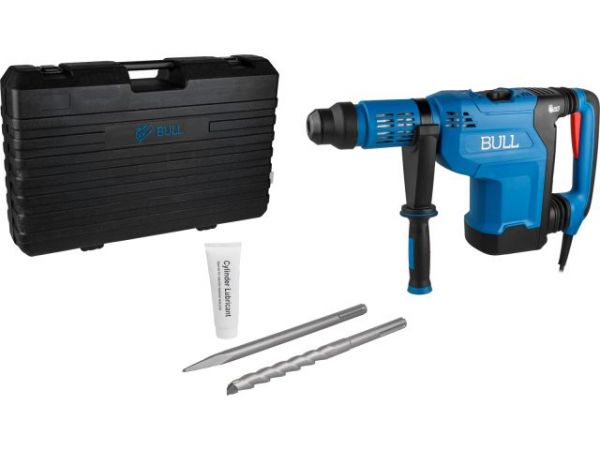 Перфоратор BULL BH 5001 в чем. 1500 Вт, 5-15 Дж, 50 мм, 2 реж. + 1 зуб., 1 сверло, SDS-max, рег. об. (Рег. об., конст. элек., плав. пуск, автостоп щеток, защит. муфта)