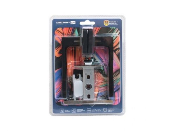 Комплект ручка и защелка АЛЛЮР АРТ 'КОЛОМБО'  BL+L45-8 BL (23150/S45) матовый черный  (20) (компл)