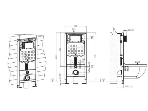 Инсталляционный сет 3 в 1 с кнопкой 301, AV Engineering(Кнопка - хром круглая)