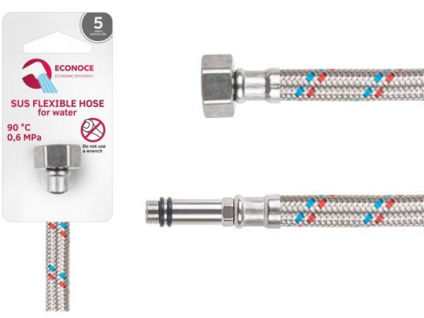Подводка гибкая, SUS, иголка м10 длинная - гайка 1/2' 100 см ECONOCE(6 Bar, 90°С)