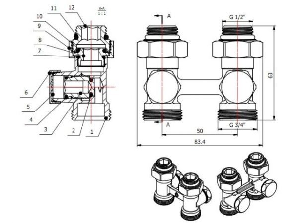 Клапан прямой вентильный 3/4' нар. для радиатора (мультифлекс), AV Engineering (инд. упак.)(Обратка и подача)
