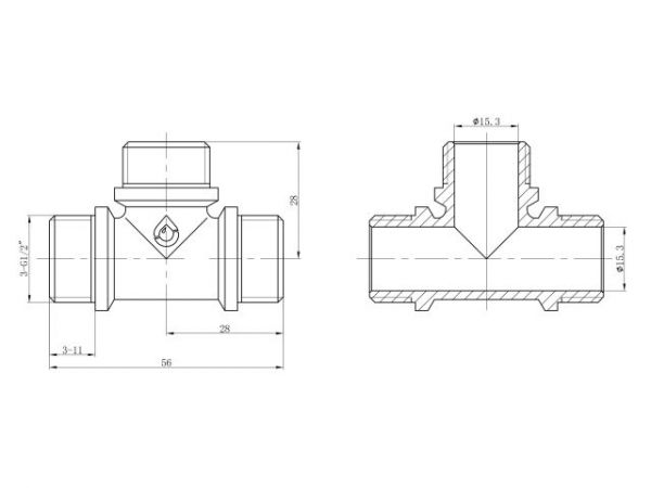 Тройник 1/2' нар.-нар.-нар. с ограничителем, AV Engineering (инд. упак.)(Латунь, макс.  16 бар, макс.  110 °С)