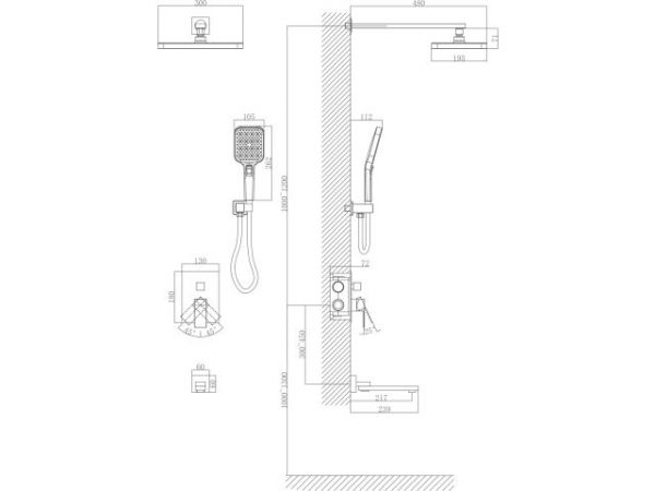 Душевая система (Lt) D35, серия Lily черный, a-five(Встраиваемый, Короткий излив, длина 239 мм.)