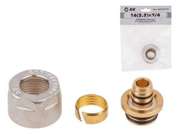 Евроконус (адаптер) 16(2.2) х 3/4' вн. для труб PEX, AV Engineering (инд. упак.)(HEAVY, для металлопластиковых и PEX труб)