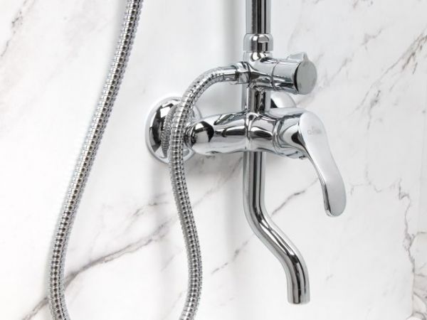 Душевая система (Lt) D35, серия Iris хром, a-five(На стену,L-излив: длина 105 мм, высота 156 мм, монолитный. Троп. душ: вынос 405 мм, диаметр 200 мм.)