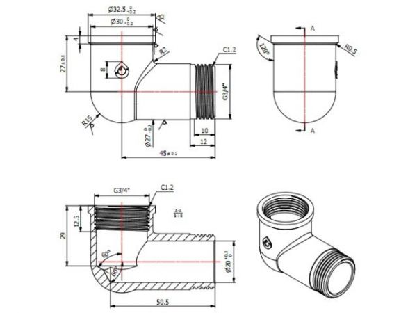 Колено 3/4' вн.-нар., AV Engineering (инд. упак.)(Латунь, макс.  16 бар, макс.  110 °С)