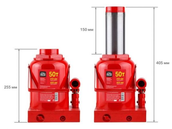 Домкрат гидравлический 50т бутылочный 255-405мм STARTUL AUTO (ST8018-50)(h min 255мм, h max 405мм)