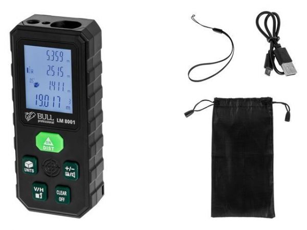 Дальномер лазерный BULL LM 8001 в кор. Проекция креста (зеленый), 0,08 – 80 м, +- 2 мм