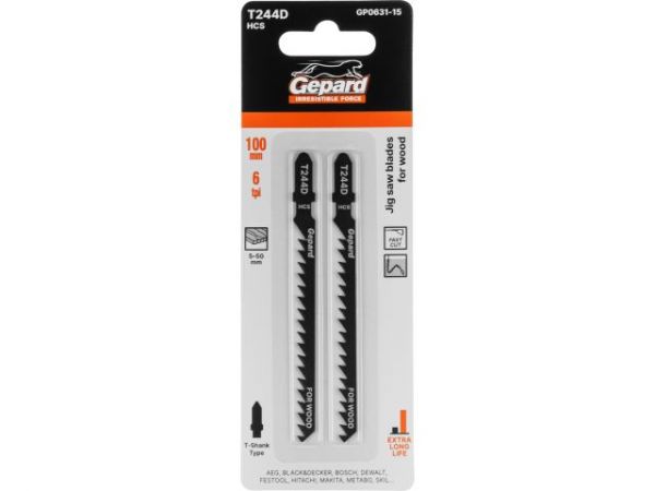 Пилка лобз. по дереву T244D (2 шт.) GEPARD(пропил криволинейный, грубый, быстрый рез)