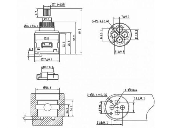 Картридж-дивертор D26 для смесителя, тип G, AV Engineering(4 выхода)
