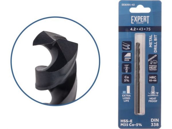 Сверло по металлу ц/х 4.2х43х75 мм HSS-Co Black EXPERT STARTUL(кобальт 5%)