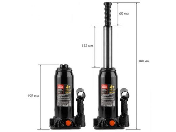 Домкрат гидравлический 4т бутылочный 195-380мм STARTUL AUTO (ST8019-04)(h min 195мм, h max 380мм)