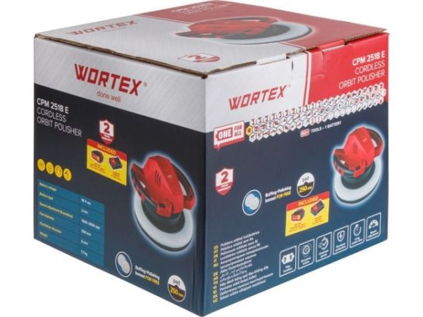 Полировальная машина WORTEX CPM 2518 E в кор. ALL1 XLT с акб и з/у SET(18 В, 250 мм, 1500-3000 об/мин)