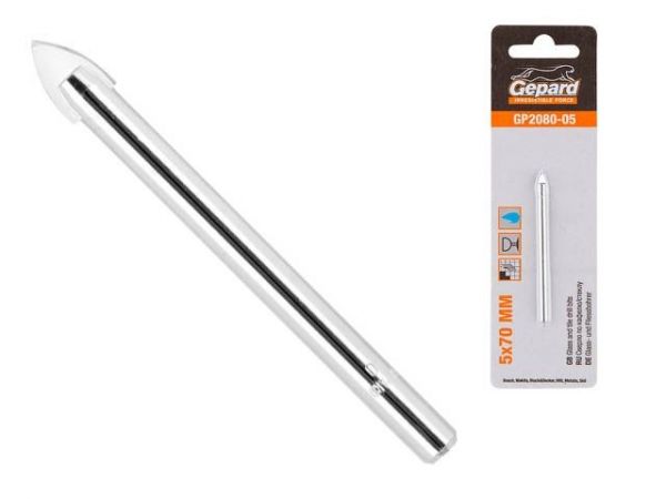 Сверло по кафелю/стеклу 5х70мм ц/х GEPARD (GP2080-05)(по керамической плитке)