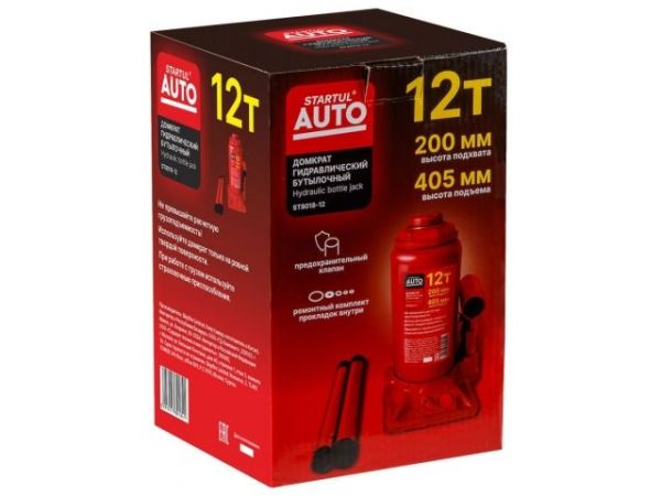 Домкрат гидравлический 12т бутылочный 200-405мм STARTUL AUTO (ST8018-12)(h min 200мм, h max 405мм)