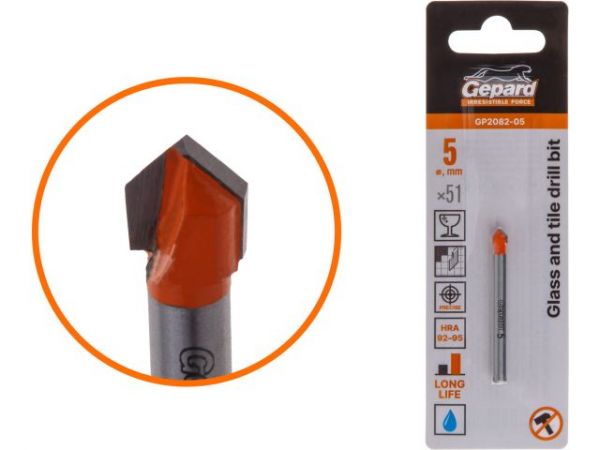 Сверло по кафелю/стеклу  5x51 мм ц/х GEPARD (GP2082-05)(по керамической плитке)