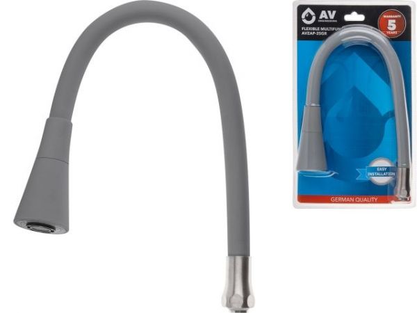 Излив гибкий с двухрежимной лейкой серый для смесителя, AV Engineering(Диаметр подключения 3/4')