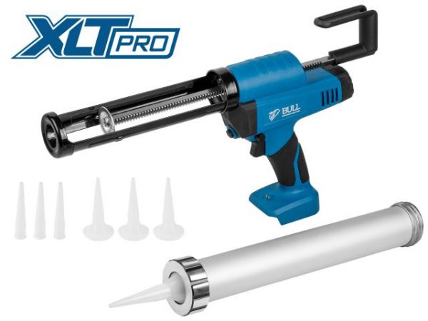 Пистолет для герметика BULL CG 1860 SOLO, 300/600 мл, 2500 Н, 8,3 мм/с, рег. скор. (защита от вытекания, 2 кг, 2 тубы в комплекте)