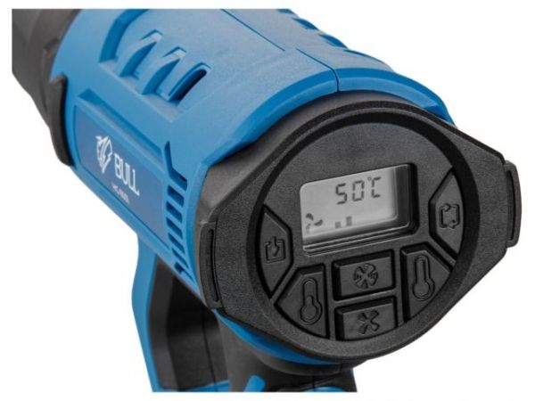 Термовоздуходувка BULL HG 6501 в чем. + набор сопл, 2000 Вт, 50-650 °С, плавная рег., LCD-дисплей