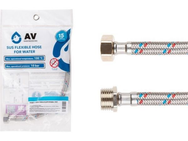 Подводка гибкая, SUS, гайка 3/4' - штуцер 3/4' 80см AV Engineering(16 Bar, 100°С, в пакете)
