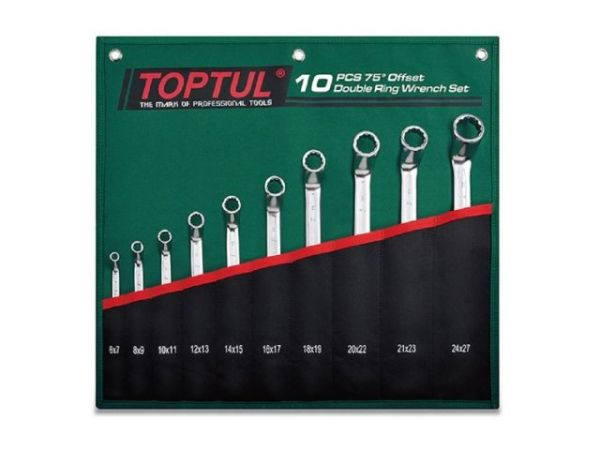 Набор ключей накидн. 75° 10 шт. в сумке (цвет:зелёный) TOPTUL