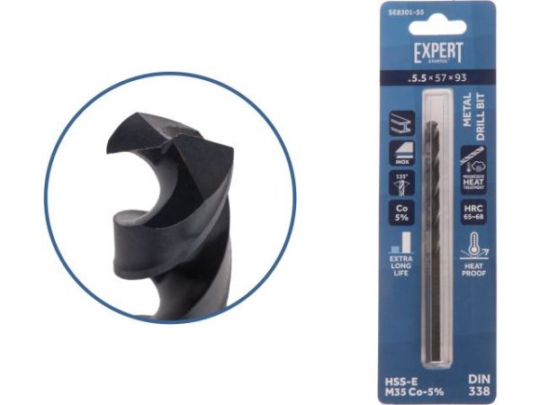 Сверло по металлу ц/х 5.5х57х93 мм HSS-Co Black EXPERT STARTUL(кобальт 5%)