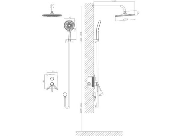 Душевая система (Lt) D35, серия Rose черный + белый, a-five(Встраиваемый, Излива нет, 1000 - 1200 мм.)