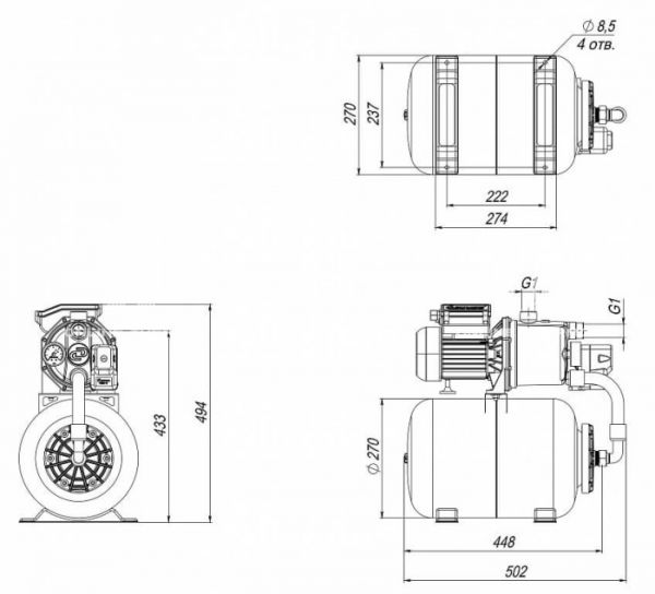 Насосная станция (насос-автомат) Джилекс Джамбо 4022 60-35 Н-24, корпус из нержавеющей стали, бак 24 л