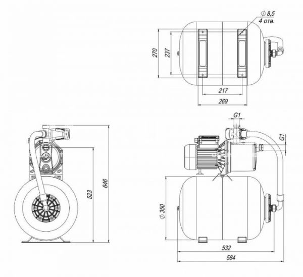 Насосная станция (насос-автомат) Джилекс Джамбо 4752 70-50 Н-50, корпус из нержавеющей стали, бак 50 л