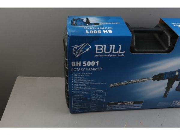 Перфоратор BULL BH 5001 в чем. 1500 Вт, 5-15 Дж, 50 мм, 2 реж. + 1 зуб., 1 сверло, SDS-max, рег. о