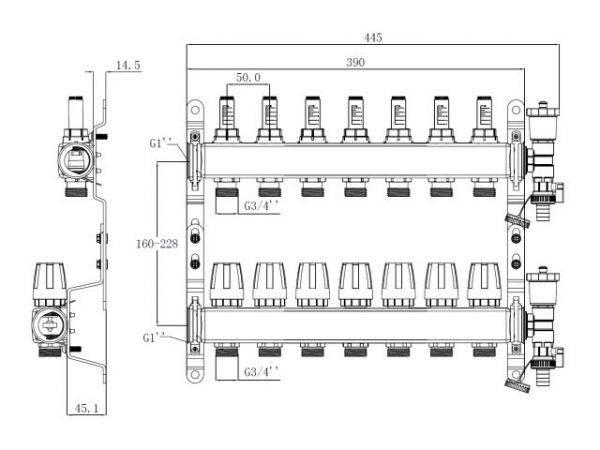 Коллекторная группа AVE136, 7 вых. AV Engineering(PRO серия Для теплого пола и водоснабжения)
