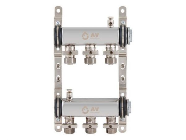 Коллекторная группа AVE134, 3 вых. AV Engineering(Для отопления (радиаторы) и водоснабжения. Не для теплого пола)