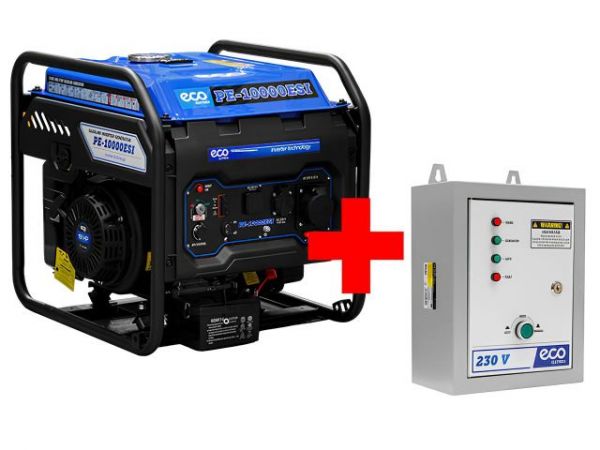 Электростанция (инверт. бенз.) ECO PE-10000ESI АКЦИЯ + Блок автоматики ECO(инверторный, электростарт, 7.5 кВт, 230 В, автозапуск*, бак 25.0 л, вес 72 кг)