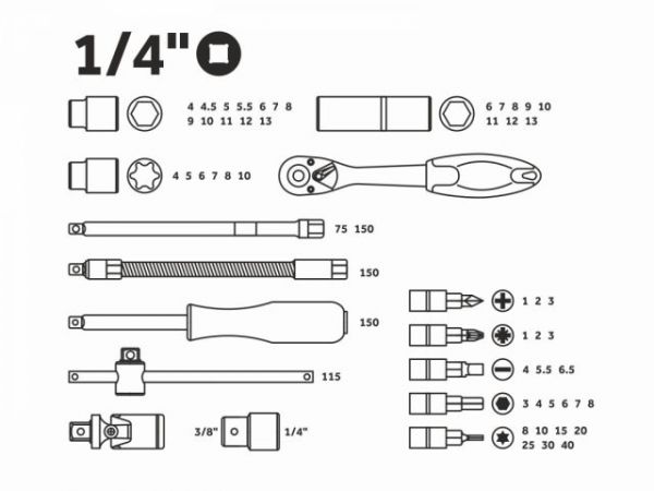 Набор головок и бит 56пр. 1/4' PRO STARTUL STUTTGART (PRO-056S)